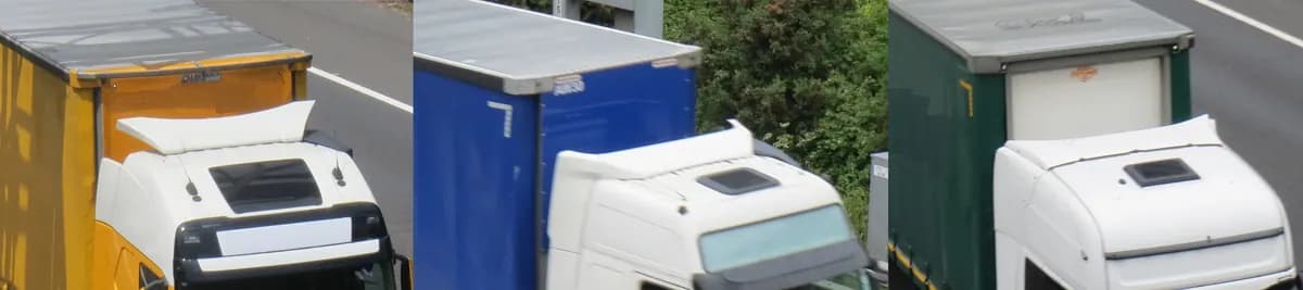 HGVs fitted with flat plate roof spoilers that barely change vehicle shape
