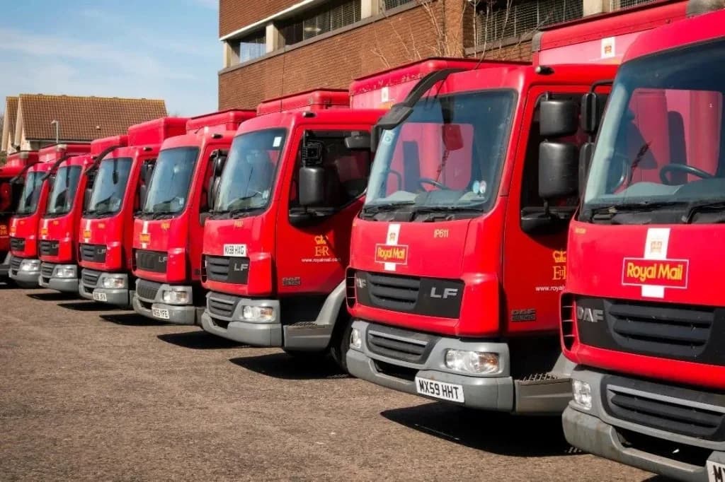 Royal Mail 7.5-tonne DAF trucks parked at a mail centre depot from Dynamon ZERO electrification case study